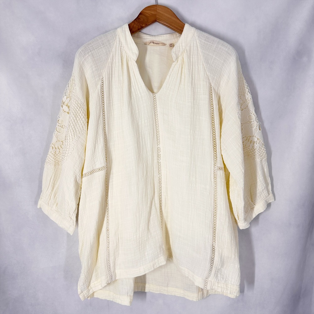 Soft Surroundings Cotton 3/4 Sleeve Cream Crochet Tunic Top Womens Plus Size 2X
